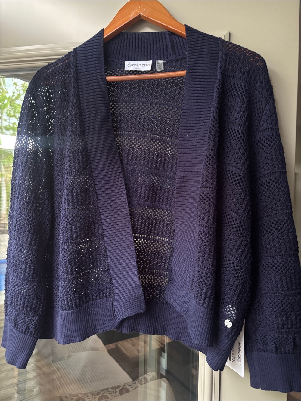 Point Zero Navy Open-Weave Draped Cardigan